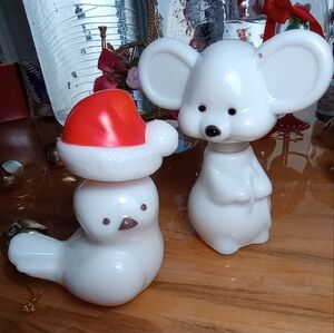 Avon Vintage Holiday Lot- Milk Glass Precious Chickadee & Christmas Mouse